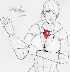 1girls big_breasts blonde_hair blonde_hair blue_eyes capcom cleavage collar female female gloves jill_valentine jill_valentine_(blonde) jill_valentine_(julia_voth) large_breasts latex muscular muscular_female ohmaddoge resident_evil resident_evil_5 sketch suit