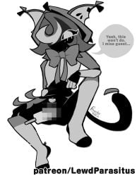 absurd_res android android_girl commission crisp_g4mcs furry girl grayscale oc parasitus patreon patreon_exclusive patreon_only_post patreon_reward patreon_username popsicle popsicle_in_pussy speech_bubble think_bubble