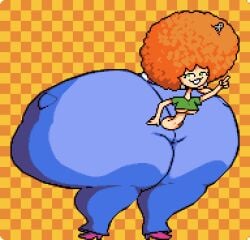 1girls afro afro_comb ass breasts buckteeth checkered_background colossal_ass female female_focus female_only green_eyes heels hips hyper hyper_ass large_ass leaning_forward orange_hair sue-n-pixels thick_thighs thighs underboob wide_hips