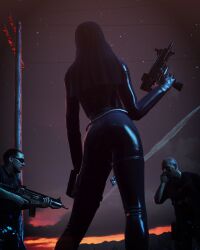 1girl 1girls 2boys 2males 3d 3dcg absurd_res absurd_resolution absurdres armed ass ass_focus assassin assault_rifle black_bodysuit bodysuit camouflage_pants character_request edited_screencap femdom game_cg high_quality high_resolution highres hitman_(series) hitman_absolution holding_assault_rifle holding_guns leaning_aside leaning_to_the_side louisa_cain nun soldiers source_request submachine_gun the_saints_(hitman_absolution) tommy_(artist)