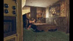 1boy 1girls 1monster ass bed big_ass big_breasts bra brown_hair clapping_cheeks curvy curvy_female deep_penetration domination fallout fallout_4 female from_behind_position green_skin huge_breasts human interspecies light-skinned_female light_skin male monster monster_cock mutant no_panties nora_(fallout_4) penetration room sex size_difference super_mutant tagme video