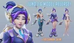 3d_(artwork) asian_female blizzard_entertainment dzooworks female_focus female_only half-dressed half_naked juno_(overwatch) overwatch pussy