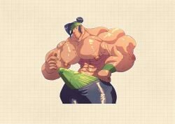 abs big_muscles brawl_stars bulge bulge_through_clothing erection eyepatch hairbun kenji_(brawl_stars) male_focus male_only muscular_male shirtless_male tagme tagme_(artist)