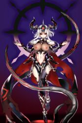 archdemon_mercedes_(epic7) big_breasts demon_girl epic7 final_boss red_eyes see-through topless villain whitehair