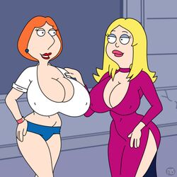 alternate_breast_size american_dad big_ass big_breasts blonde_hair breasts cougar dress family_guy francine_smith huge_breasts lois_griffin milf nano-baz red_hair small_clothes