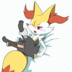 2016 3_fingers 3_toes animated anthro anus blush braixen disembodied_hand duo female improvised_dildo improvised_sex_toy konzaburou leg_grab loop nintendo open_mouth pokémon_(species) pokemon pokemon_(species) pussy red_eyes simple_background solo_focus stick tears toes vaginal_penetration video_games white_background