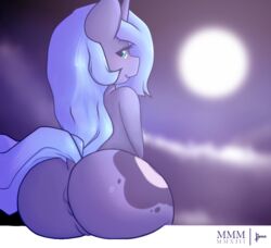 anthro anthrofied anus ass bearra cutie_mark equine female friendship_is_magic full_moon furry hair horn long_hair looking_back mammal moon my_little_pony nude princess_luna_(mlp) solo unicorn