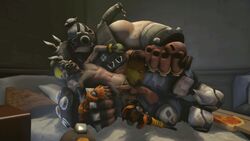 2boys 3d ahe_gao anal animated bed blizzard_entertainment erection fat food gif gloves happy_sex huge_cock ictonica junkrat leg_lift lying male_only mask multiple_boys naughty_face overwatch penis pizza roadhog sex size_difference source_filmmaker tattoo yaoi