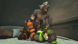 2boys 3d abs anal animated bed blizzard_entertainment cowgirl_position dark-skinned_male dark_skin duo erection gif glasses happy happy_sex ictonica interracial junkrat lúcio lucio_(overwatch) lying male male_only multiple_boys muscle naughty_face overwatch overwatch_2 penis riding sex sitting_on_person source_filmmaker straddling tattoo testicles visor_(eyewear) visor_glasses yaoi