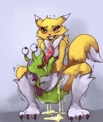 black_lips blush canine cum cum_inside digimon drooling fox gastropod lips long_tongue mammal messy numemon orgasm penetration renamon saliva sex shaking size_difference slime slug tongue trembling ungulatr