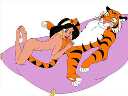 aladdin disney disney_princess fellatio female human humanoid nomad_(artist) oral penis princess_jasmine rajah tiger zoophilia