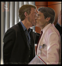 2boys actor artist_request caucasian caucasian_male celebrity gay gregory_house house_(series) hugh_laurie in_character james_wilson kissing male male_only men_kissing robert_sean_leonard yaoi