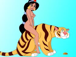 aladdin disney disney_princess female feral fur human male nipples nomad_(artist) princess_jasmine rajah tiger