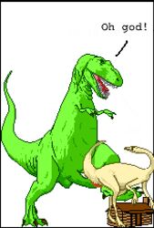 daily_dinosaur_comics dinosaur_comics dromiceiomimus first_porn_of_franchise penis pixel pixel_art qwantz t-rex webcomic white_background