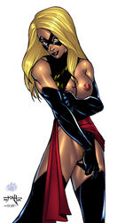 00s 1girls 2000s 2004 areolae avengers bare_shoulders biceps big_breasts blonde_hair bottomless breasts busty carol_danvers catthouse_studios domino_mask elbow_gloves female female_focus female_only hourglass_figure large_breasts leotard leotard_aside long_hair marvel marvel_comics mask miravi ms._marvel_(carol_danvers) muscles muscular muscular_female nipples pose posing pubic_hair pussy solo standing straight_hair tcatt thigh_boots toned toned_female vagina wide_hips