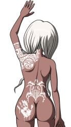 accurate_art_style ass behind behind_view body_paint body_painting cheeeeeeeeeeeeen completely_nude danganronpa danganronpa_v3 female female_only hand_up handprint handprint_on_ass new_danganronpa_v3 pigtails sprite sprite_edit straight_hair tattoo tattoo_on_ass tattoo_on_back tattooed_arm tattoos tribal_markings white_background white_hair yonaga_angie