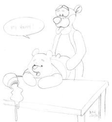 2005 anthro disney furry male_only monochrome pooh_bear rough_sketch sketch smooth_skin tagme tigger winnie_the_pooh_(franchise) yaoi