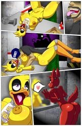 1boy 2girls ahe_gao animatronic anthro avian being_watched bib big_breasts bird breast_sucking breasts bubble_ass bubble_butt canine chica_(fnaf) chicken comic duo_focus eye_patch eyewear female five_nights_at_freddy&#039;s fox foxy_(fnaf) fucked_silly fur genderswap_(mtf) group hat heart hook human lying machine male mammal mechanical office on_back on_glass party_hat penis purple_eyes pussy rear_view red_fur robot rule_63 security_guard sex stomach_bulge straight sucking table_lotus_position thegeckodemon thegeckoninja tongue tongue_out video_games white_eyes yellow_feathers