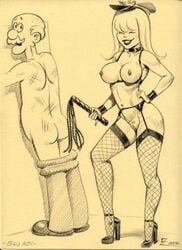 2002 age_difference beetle_bailey femdom fishnets general_halftrack high_heels julius_zimmerman miss_buxley monochrome nipples older_male tagme whip