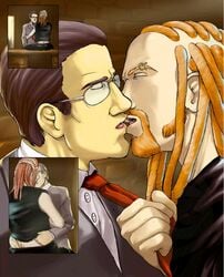 charles_foster_offdensen dethklok gay kissing male_only metalocalypse pickles_the_drummer