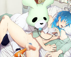 2boys anal bed blue_hair blush carrot censored daru_sim dramatical_murder food food_insertion gay hospital hospital_bed long_hair male malesub mask medical multiple_boys nitro+_chiral noiz_(dramatical_murder) nude object_insertion produce produce_dildo produce_in_ass produce_insertion seragaki_aoba stethoscope vegetable vegetable_dildo vegetable_in_ass yaoi