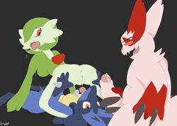 anthro anus ass ass_grab big_penis breasts canine chest_spike cunnilingus delelelewop female gardevoir green_hair hair hand_on_ass handjob humanoid lucario male mammal nintendo oral penis pokemon pokemon_(species) precum pussy red_eyes saliva saliva_string sex smile tongue tongue_out vaginal_penetration video_games yuri zangoose