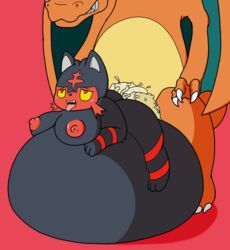 1boy 1girls 2016 ahe_gao anthro ass black_fur black_nose breasts charizard claws cum cum_inflation cum_inside cumflation dragon excessive_cum feline female fur furry inflation interspecies litten male mammal mr.under nintendo nipples nude open_mouth orgasm pokémon_(species) pokemon pokemon_(species) pokemon_sm red_background red_eyes red_fur rolling_eyes scalie sex simple_background size_difference solo_focus straight tail video_games whiskers wings yellow_sclera