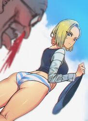 android_18 dragon_ball dragon_ball_z gkfkqkch1 never_ending_sex nosebleed panties striped striped_panties unwilling