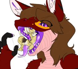 2016 anthro anus ass backsash black_nose brown_hair canine cuntboy duo fennec fox fur hair hybrid intersex iradium_pyros male mammal nude open_mouth purple_eyes pussy reptile saliva scalie size_difference snake snolf teeth tongue tongue_out vore zer0sanguine