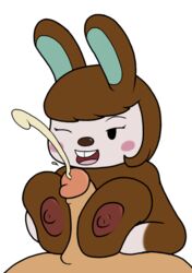 2016 animal_crossing anthro areola big_breasts breasts carmen_(animal_crossing) cum erection female lagomorph mammal mr.under nintendo nipples nude open_mouth paizuri rabbit sex simple_background smile video_games white_background