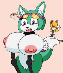 2016 air_pump anthro archie_comics areola big_breasts blush breast_expansion breasts canine clothing eyewear female fennec fox fur gloves goggles growth huge_breasts inflation mammal mobian_(species) mr.under nipples nude open_mouth pussy sega simple_background sonar_the_fennec sonic_(series) sunglasses tails transformation video_games