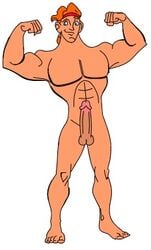 abs biceps big_penis bodybuilder color disney erection flexing hercules_(character) hercules_(disney) male male_only muscles muscular_male nippleless_male nude orange_hair pecs photoshop testicles white_background