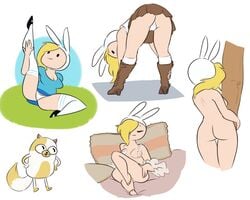 adventure_time ass back_view breasts cake_the_cat fionna_the_human_girl multiple_poses nude panties ponchuzn thong upskirt white_panties