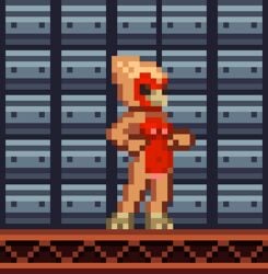 1girls animated areolae avian beak black_sclera breasts female navel nipples nude pixel_art pussy solo standing starbound travelling_merchant video_games