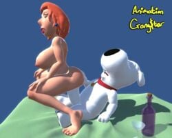 1boy 1girls 3d animated animation_gangstar bed bouncing_breasts breasts brian_griffin canine dog family_guy human interspecies lois_griffin mammal on_top pussy red_hair reverse_cowgirl_position sex size_difference vaginal_penetration