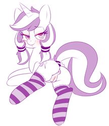 2016 anus ass bedroom_eyes blush clothing cotton_candy cutie_mark equine eyelashes fan_character female feral fur hair half-closed_eyes hearlesssoul horn horse legwear looking_at_viewer looking_back mammal my_little_pony nude pony presenting presenting_hindquarters pussy raised_tail seductive smile solo stockings unicorn