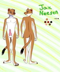 1boy 2016 anthro ass balls canine erection ermine fur hybrid jaxneesen looking_at_viewer male male_only mammal model_sheet mustelid nude penis simple_background smile solo weasel