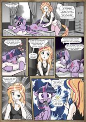 2016 alicorn animal_genitalia anus armpits clothed clothing comic cutie_mark dialogue duo english_text equine feathered_wings feathers female feral friendship_is_magic fur green_eyes hair hi_res horn horse human hybrid lying mammal mascara_maroon massage monochrome multicolored_hair my_little_pony pencils_(artist) pillow pony princess_twilight_sparkle purple_eyes purple_fur purple_hair pussy smile text twilight_sparkle_(mlp) wings