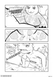 all_fours anthro anthro_on_feral anus close-up comic cum cumshot dialogue digimon dracomon ejaculation erection feral gomamon greyscale handpaw hands-free horn low-angle_view male mammal marine masochism monochrome motion_lines nude open_mouth orgasm outside pain paws penis pinniped scalie shaking shivering sound_effects spanking speech_bubble tolok