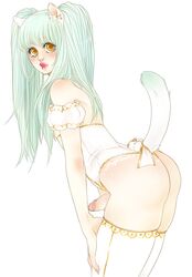 1boy animal_ears crossdressing femboy girly long_nails male male_only myogurt solo stockings tail thighhighs trap yellow_eyes