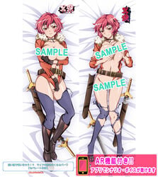 breasts censored cleavage dakimakura dakimakura_design kuroinu_~kedakaki_seijo_wa_hakudaku_ni_somaru~ leotard maia_(kuroinu) red_hair sample shiny_skin short_hair sword weapon