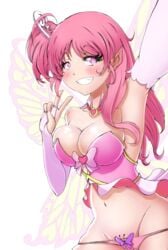 blush breasts cleavage detached_collar fairy fairy_wings female hair_ornament highres huniepop kyu_sugardust large_breasts long_hair looking_at_viewer panties pink_hair pink_panties short_twintails smile solo tied_hair twintails underwear wings