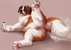 2016 anatomically_correct anatomically_correct_pussy animal_genitalia animal_pussy anus ass canine canine canine_pussy female feral fur looking_at_viewer lying mammal marjani pawpads paws presenting presenting_hindquarters presenting_pussy pussy saint_bernard simple_background solo spread_legs spreading tongue tongue_out