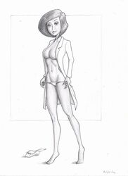 ann_possible disney female fred_sadek kim_possible medium_breasts monochrome open_coat open_shirt panties ralfieboy solo straight_hair undressing