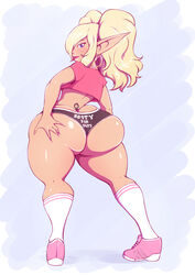 1boy ass ass_cleavage ass_grab blonde_hair blue_eyes bubble_butt butt_crack crossdressing dmxwoops elf femboy girly huge_ass looking_back male male_only panties pin-up pointy_ears shortstack solo teapot_(body_type) thick_thighs trap wide_hips