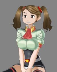 animated bouncing brown_eyes brown_hair female gundam gundam_build_fighters gundam_build_fighters_try nulleight panties sazaki_kaoruko skirt_lift solo tied_hair twintails white_panties