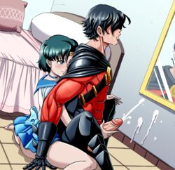 acpuig ami_mizuno batman_(series) bedroom bishoujo_senshi_sailor_moon clothing crossover cum cum_shot dc dc_comics ejaculation female handjob male mirror red_robin sailor_mercury skirt tiara tim_drake uncensored