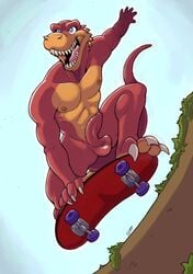 1boy anthro balls dinosaur male male_only mutant_serpentina penis radical_rex radical_rex_(character) skateboard solo theropod tyrannosaurus_rex