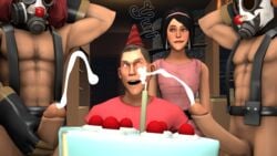 2016 3d cum erection gay group huge_cock male muscle penis pyro scout source_filmmaker team_fortress team_fortress_2 yuri_mitsu_(artist)