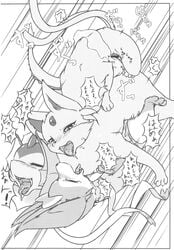 absurd_res anal anal_sex blush bow brother brother_and_sister censored closed_eyes comic doujinshi eeveelution espeon female fen feral from_behind_position group group_sex hair_ribbon hairbow heart highres japanese_text lying male monochrome nintendo on_back open_mouth outside paws penetration penis pokemon pokemon_(species) pussy restraints ribbons saliva sandwich_position sex sibling sister straight sylveon tentacle text threesome tongue tongue_out translated video_games water